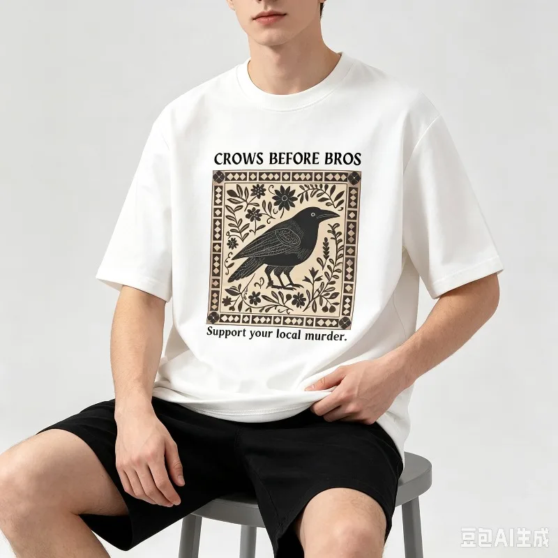 Casual Short Sleeve T-Shirt CROWS BEFORE BROS Support your local murder Vintage Crow Floral Graphic Unisex Tee