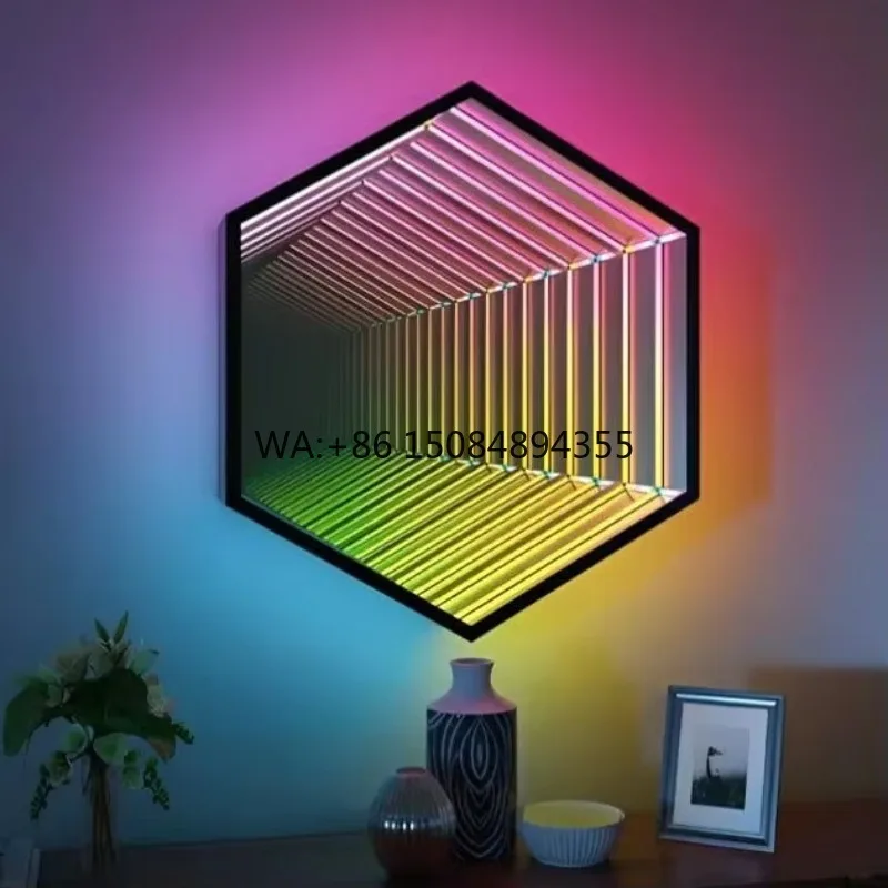 Modern LED Indoor Decorative Wall Light Acrylic and Glass Illusion for Living Room Bedroom or Retail Shop Infinite Magic Wall
