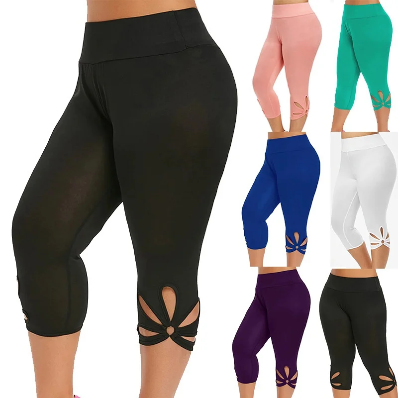 Women\'s Plus-Size Stretch Essential Legging Summer Elastic Waist Seamless Casual Leggings Short Pants Capri Leggins Mujer