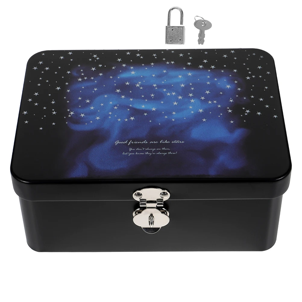 

1pc Retro Tinplate Vintage Home Decor Jewelry Desk Box Document Box Holder Lockable Container