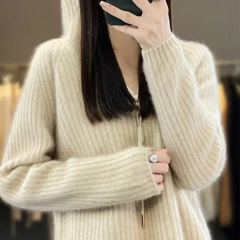 Autumn/Winter Sweater Women Hoodie Loose Casual Zipper Half Open Collar Pullovers Cashmere Supple Knit Top Solid Color Big Size