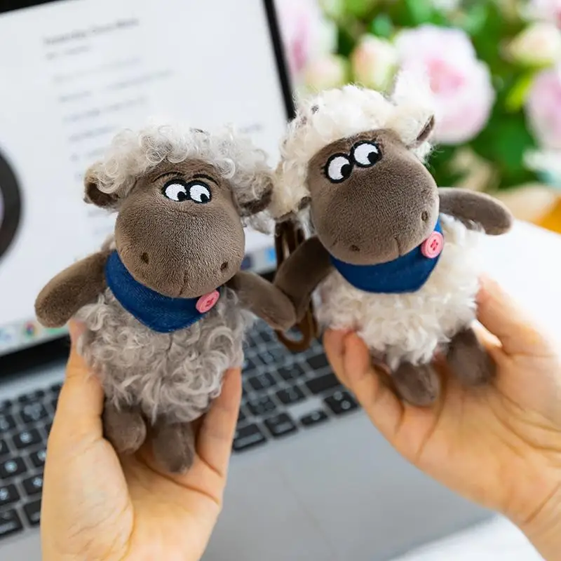 13cm Vintage Curly Sheep Plush Keychain Soft Handmade Animal Pendant Backpack Key Ornament Birthday Gift