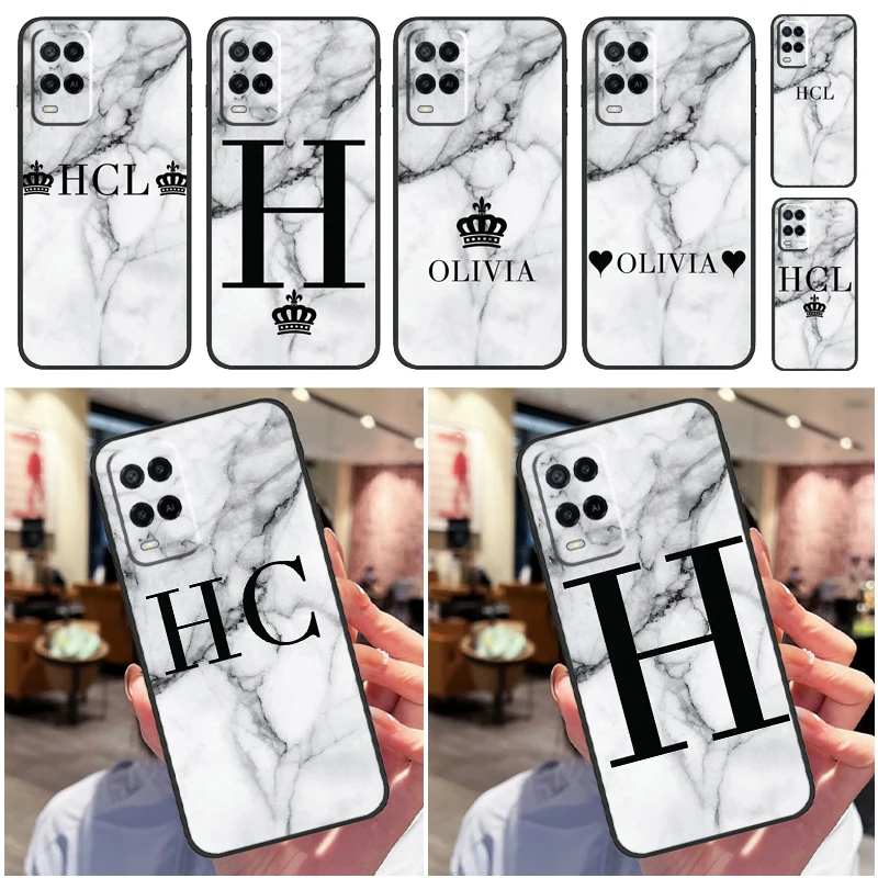 PERSONALISED GREY MARBLE MONOGRAMMED Case For OPPO A15 A16 A3S A5S A5 A9 A31 A53 A52 A72 A83 A91 A93 A54 A74 A94 Back Cover