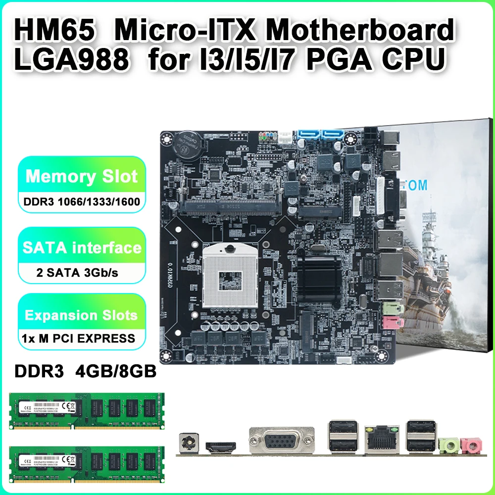 HM65 Micro-ITX Motherboard All-in-1 LGA988 Desktop Motherboard M.2 SATA MSATA USB2.0 VGA HDMI-Compatible PC Motherboard