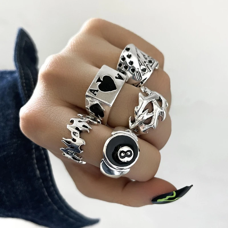 Punk Billiards Rings Set for Women Men Novelty Hip Hop Ring Gothic Jewelry image 6