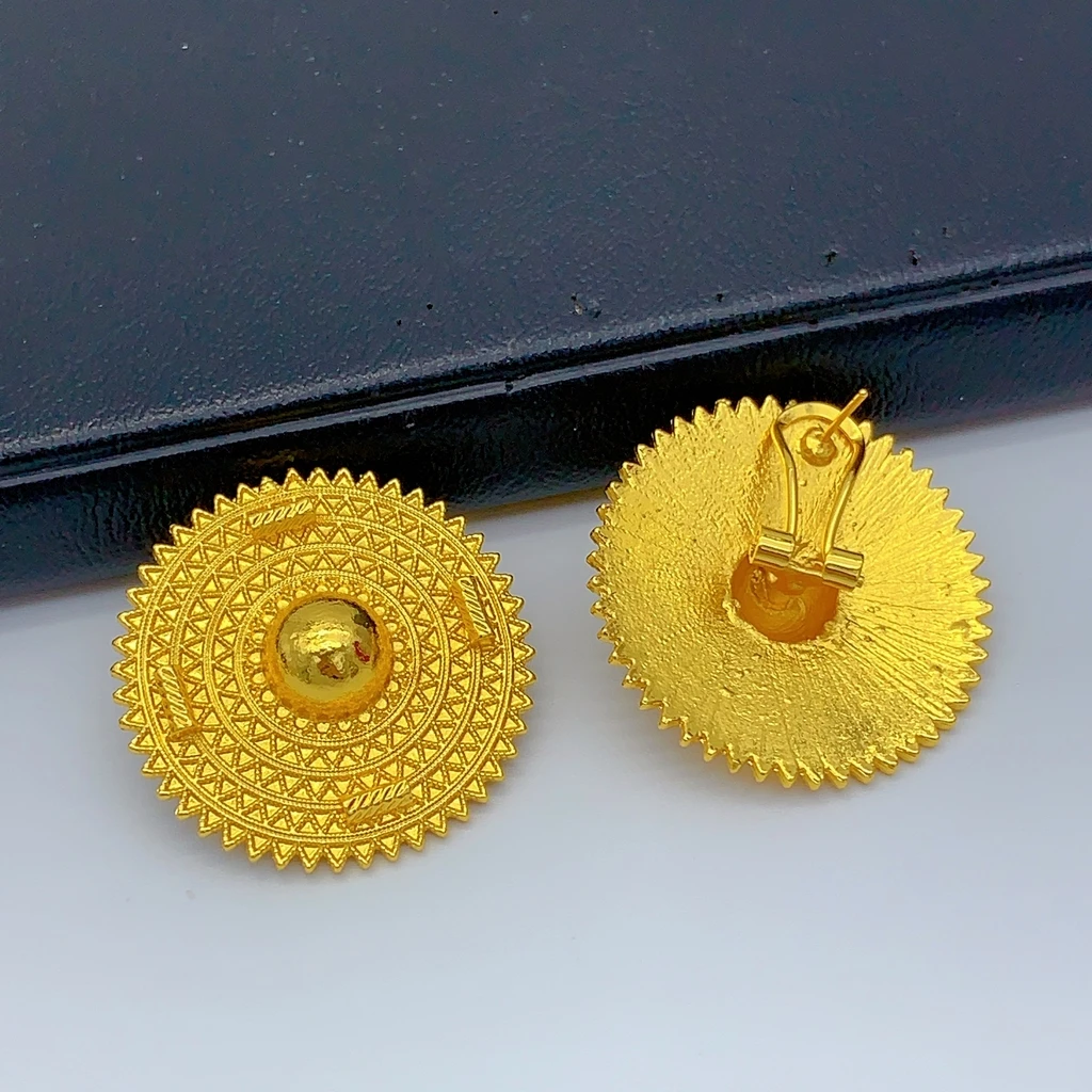 Luxuriöse Äthiopische 24k Goldfarbene Schmucksets für Frauen Dubai Braut Zweier-Rundhalsketten- und Ohrring-Set Hochzeitsgeschenke – Detail 5