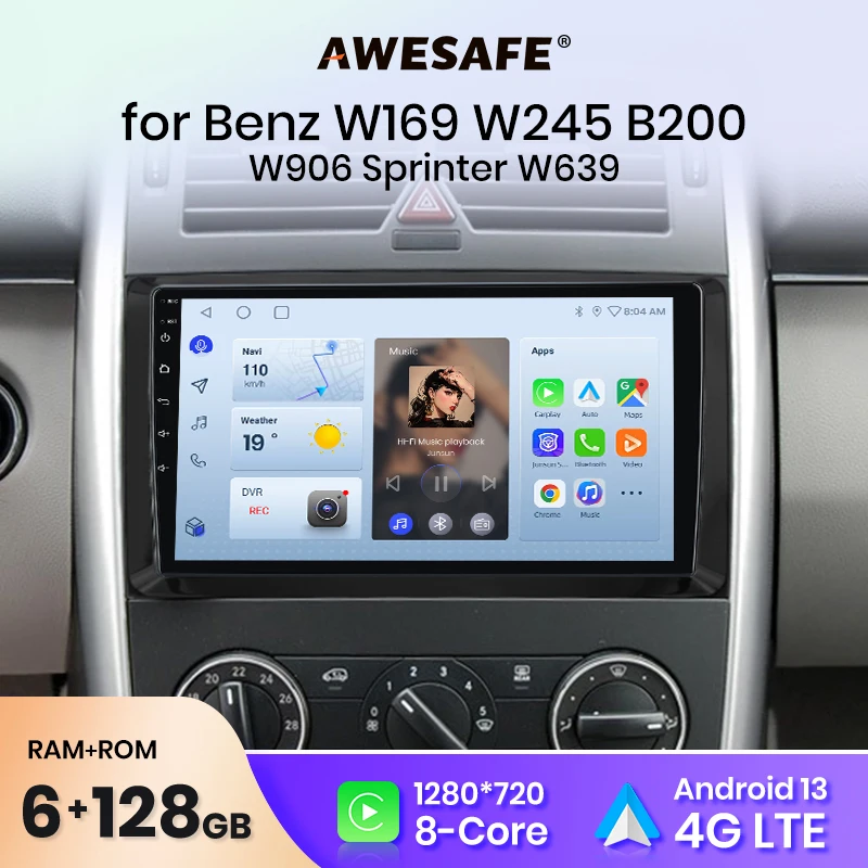 AWESAFE Car Radio For  Mercedes Benz classe A B V Class W254 W169 B200 W906 Sprinter W907 W639 Viano Vito  Multimedia Carplay