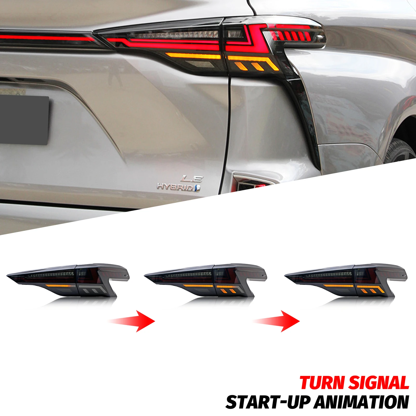 LED Tail Lights Assembly for Toyota Sienna 2020-2026 Sequential Blinker Dynamic Animation Black Rear Lamps With Middle Lamp
