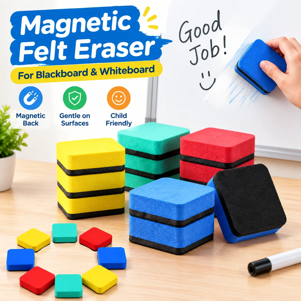 5x5cm Magnetic Felt EVA Eraser for Blackboard Whiteboard Child Friendly Random Colors