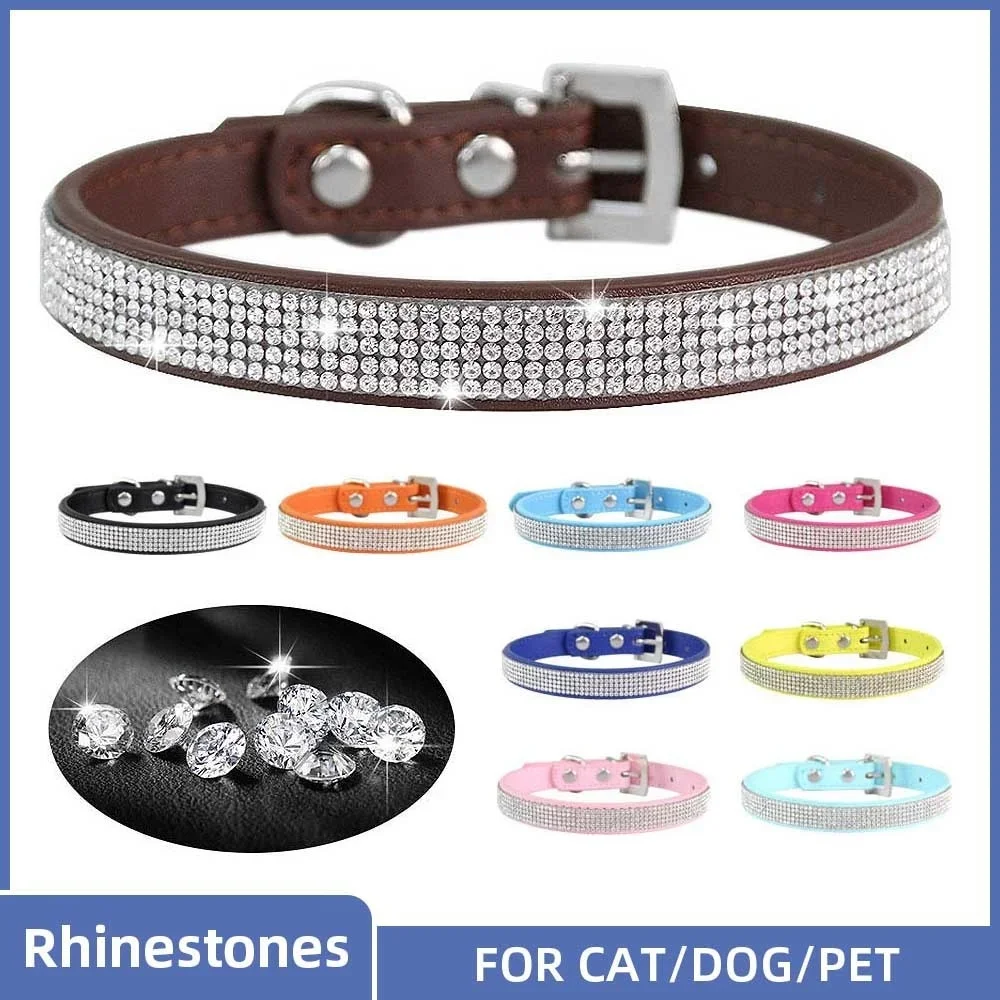 Cristal glitter strass coleira para animais de estimação couro filhote de cachorro colar para pequenos médios grandes cães gato chihuahua pug