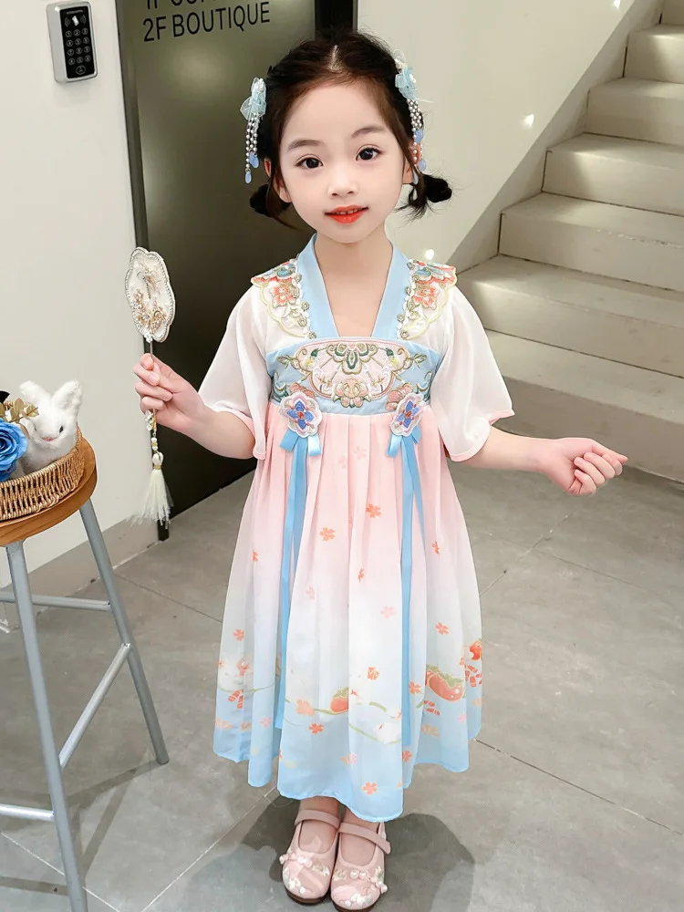 Hanfu Girls Summer Thin Style Improvement New Children's Dress Baby Ancient Costume Super Immortal Performance Clothing Color