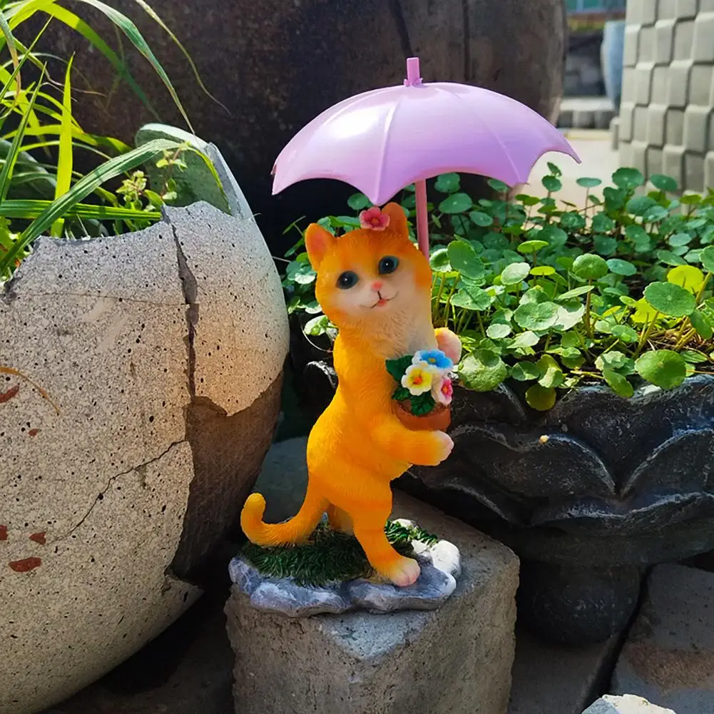 Realistic Garden Decor Lawn Decor Resin Garden Statue Holding Umbrella Outdoor Decor for Patio Lawn Porch Duck Rabbit Cat