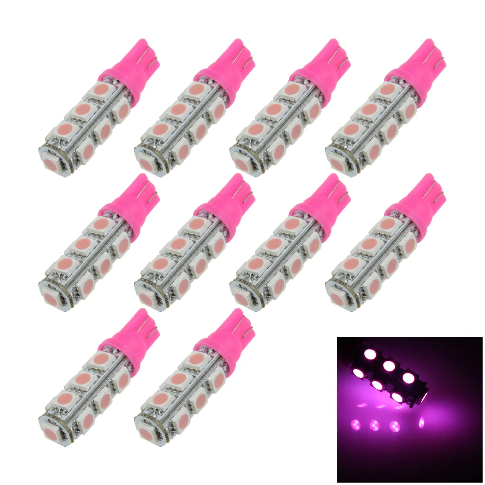 10x Pink RV T10 W5W Malibu Landscape Light Wedge Lamp 13 Emitters 5050 SMD LED 657 1250 1251 A012-P