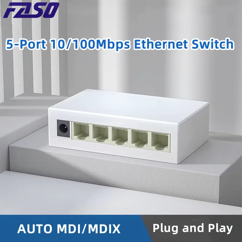 

10/100 Mbps Ethernet Network Switch 5 Port RJ45 Port Desktop Switches Adapter 5V Switching Hub Full/Half Duplex Plug and Play