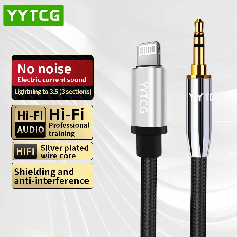 Kabel HiFi Lightning do 3.5mm 90 stopni Aux dla iPhone 3.5mm gniazdo słuchawkowe Adapter męski kabel Audio Aux Stereo