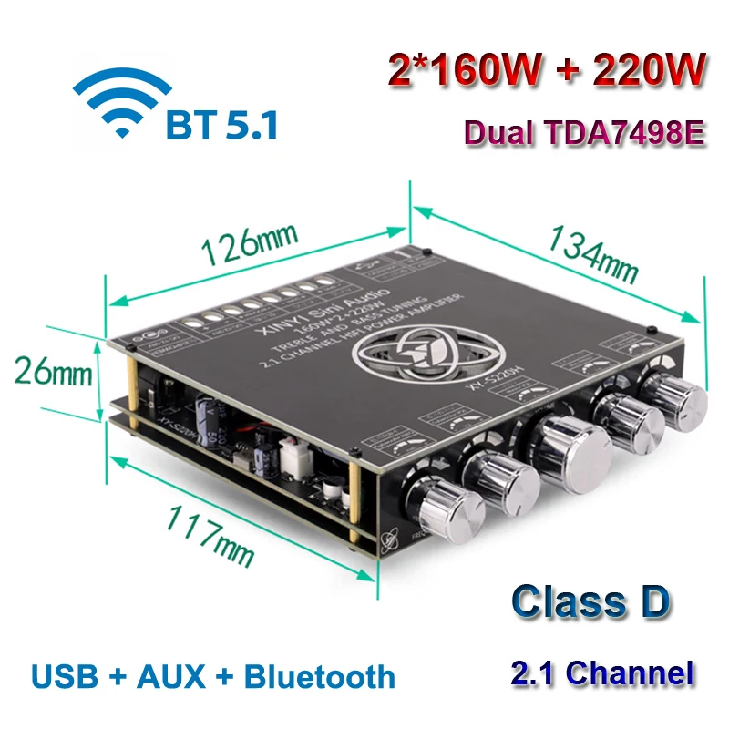 Nuevo Placa amplificadora de potencia Bluetooth 2*220W + 350W TPA3251 2,1 canales Clase D tarjeta de sonido USB Subwoofer teatro Audio estéreo ecualizador