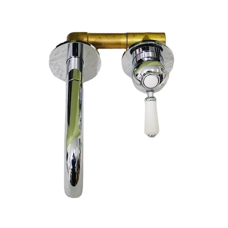 

French concealed into the wall retro ceramic handle single handle double control villa with all copper hot and cold basin faucet