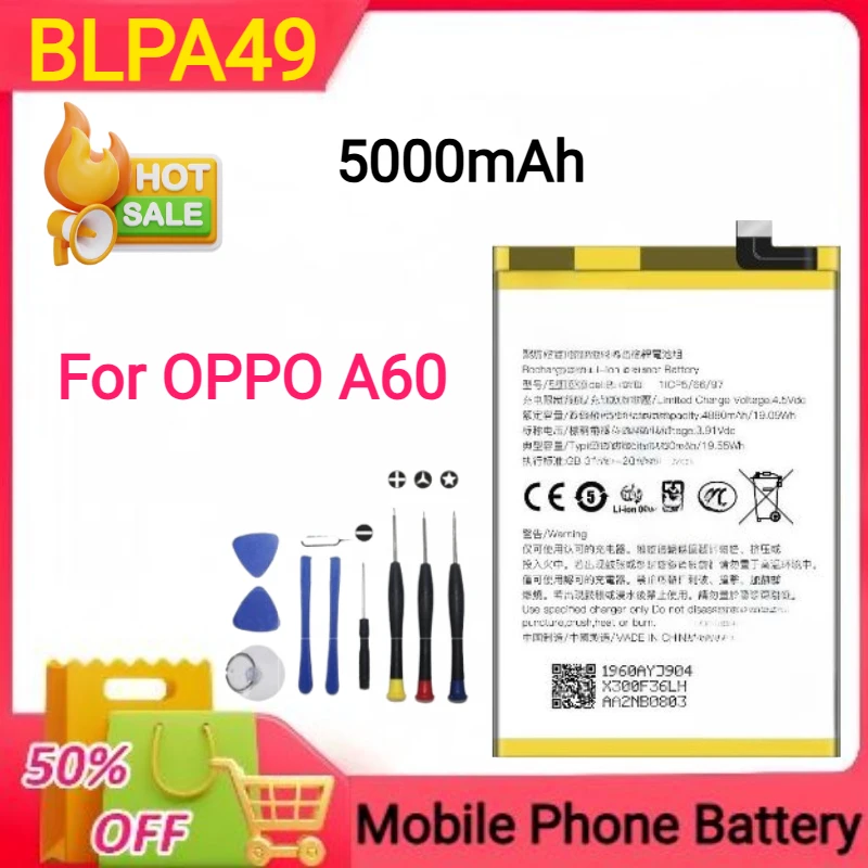 جديد 5000mAh BLPA49 / BLPA59 لـ OPPO A60 4G /CPH2631 لـ RENO12 5G بطارية الهاتف المحمول + أدوات