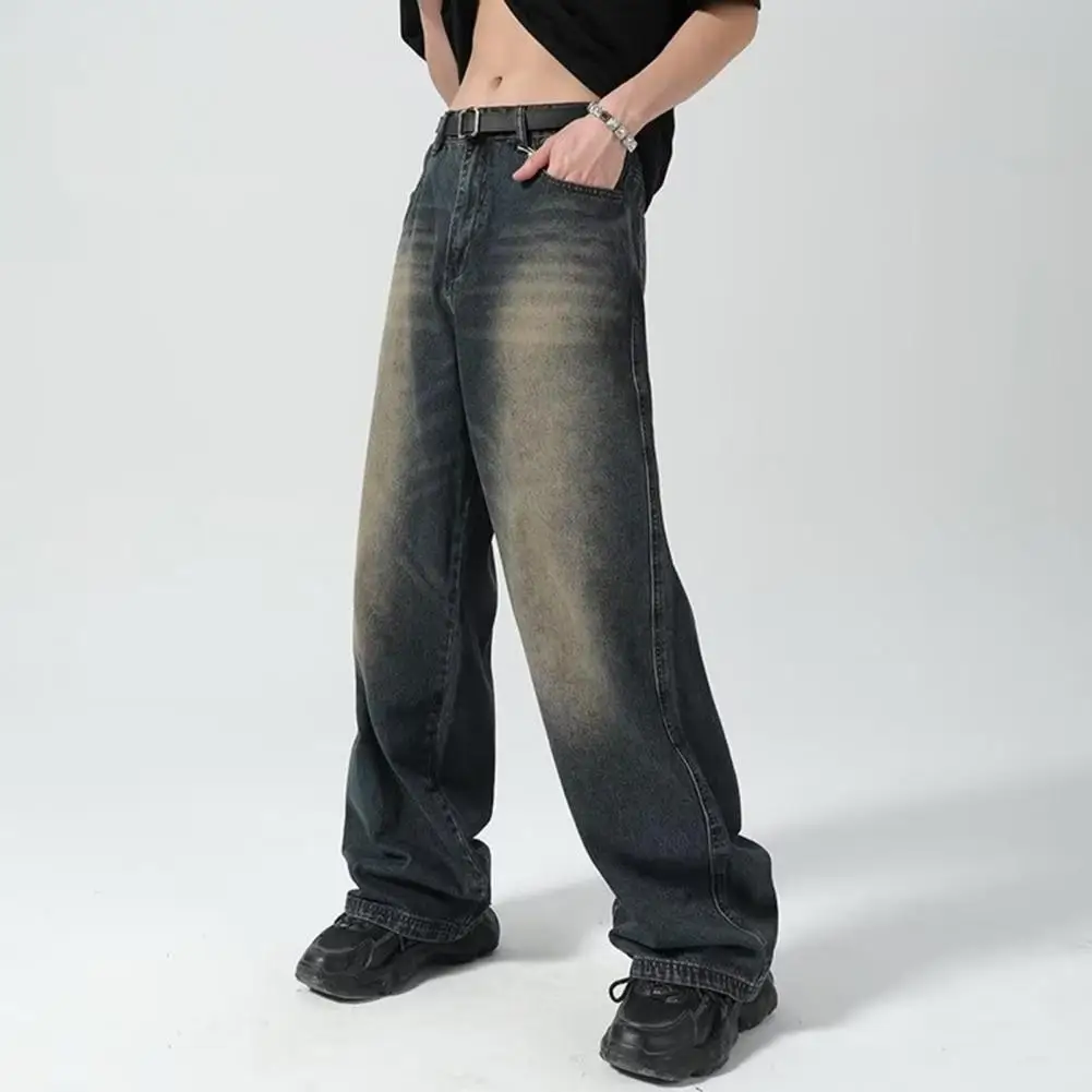 Men Straight Leg Jeans Retro Straight Leg Denim Pants Comfortable Flared Trousers for Men Slightly Flared Trousers