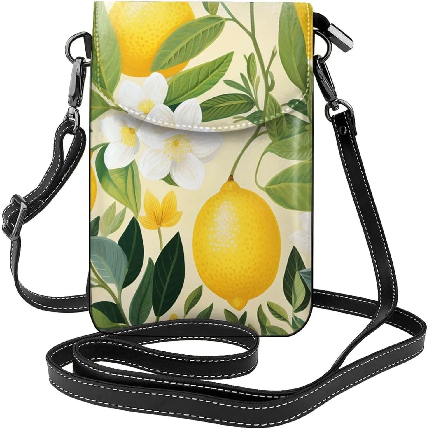 

Винтажная женская сумка через плечо с лимонным цветком, маленькая дорожная сумка из искусственной кожи для мобильного телефона, легкий мини-кошелек для телефона