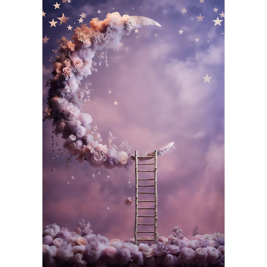 Avezano Photography Background Baby Shower Moon Fantasy Purple Good Night Scaling Ladder Portrait Photo Backdrop Photocall Props