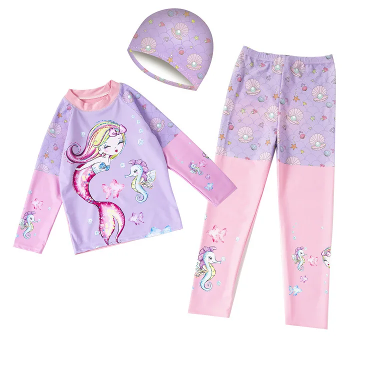 Kinderbadpak uit één stuk met lange mouwen MeisjesZonnebrandcrème Cartoon Badmode Studenten Hete lente Sneldrogend zwempak