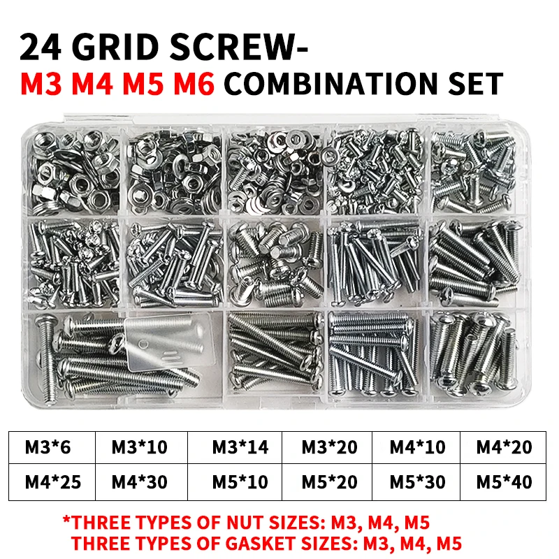 

1/5 BOXES M3 M4 M5 Combination Set Half Round Head Cross Screw Nut Nut Nut Bolt Shim Assortment Kit