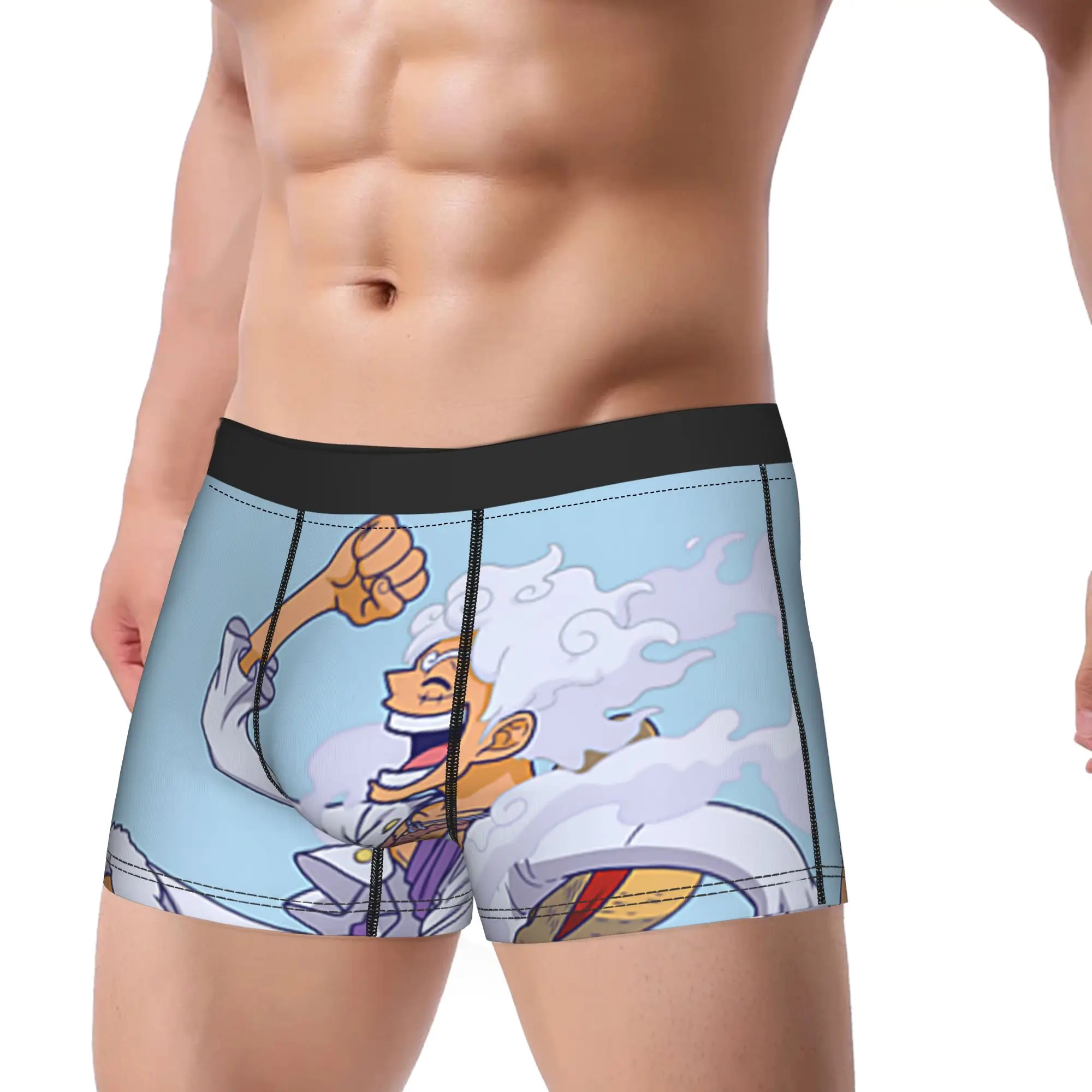 Anime Luffy Gear 5 Action Pose Underpants Breathbale Panties Men Underwear Print Shorts Boxer Briefs