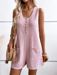 2024 Europe And The United States Summer New Cross-Border Women's Button-Down One-Piece Shorts Elegant Casual Temperament