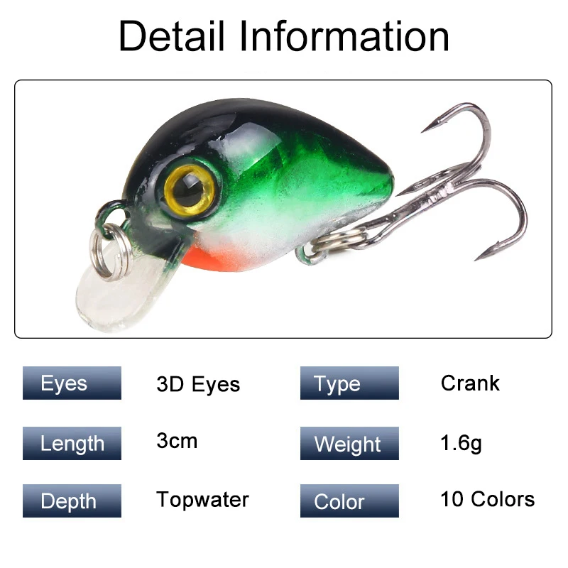 1Pc Crankbait Fishing Lure Topwater Hard Bait 3cm 1.6g ABS Artificial Wobbler Crank Bait Carp Perch Pesca Fishing Tackle