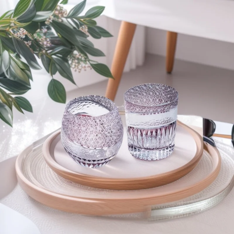 クリスタルガラス製紫色の家庭用ワインカップギフトボックス