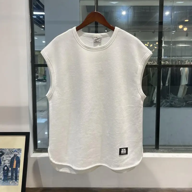 2024 Summer New Retro Sleeveless T-shirt Men\'s Fashion Loose Solid Color Sports Vest Casual Trendy Top for Men