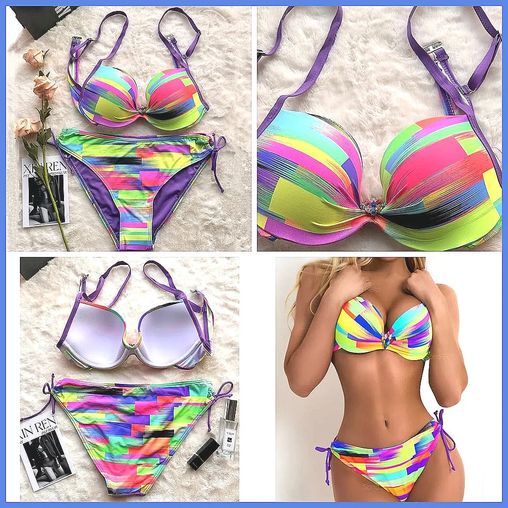 

Rainbow Push Up Bikini Set: Sexy Brazilian Swimwear for Women, High-Waisted Beach Bathing Suits (72 characters)