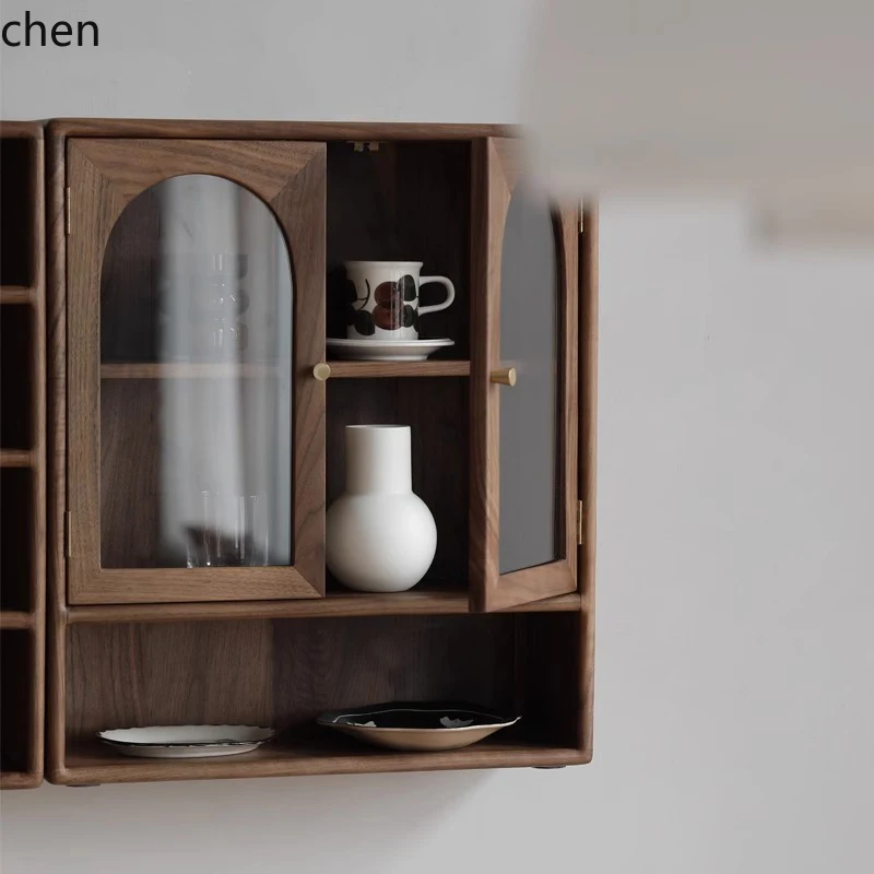 HXL Chinese restaurant wall hanging cabinet locker solid wood dining side balcony living room coffee decorative cabinet