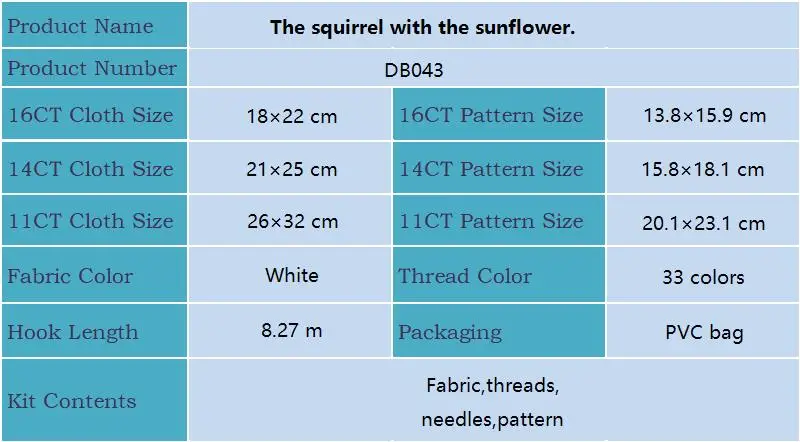 Zestaw do haftu krzyżykowego Joy SundayThe Squirrel With The Sunflower HD Pattern Printed Counted Fabric Aida 16/14/11CT Zestaw do haftu DIY