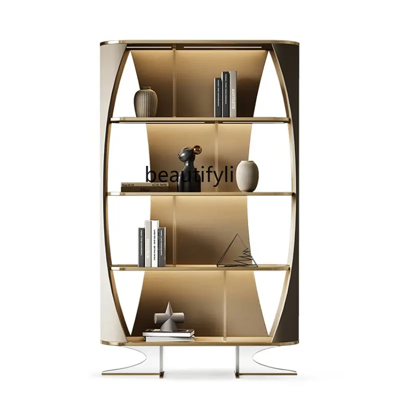 yj Light Luxury Study Single Bookcase Integrated Wall Bedroom Display Cabinet Office Bookcase