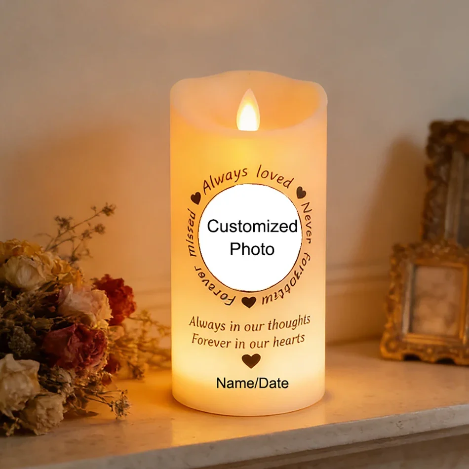 Personalized Memorial Candles For Loss of Loved One, Memorial Flameless Led Candle,Custom Sympathy Candles With Your Photo/Text