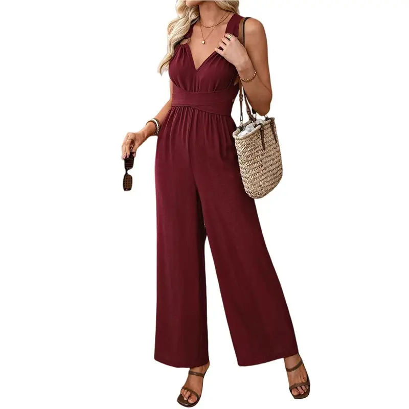 

【COMELY】Women Sleeveless Jumpsuit Wrapped V Neck Elegant Dressy Casual One-Piece Romper Outfits