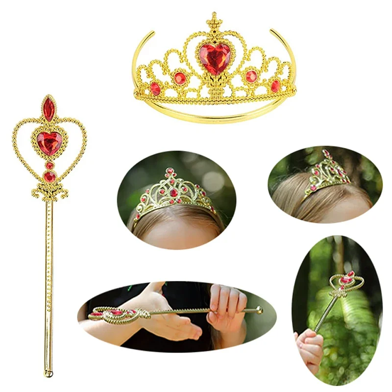 Girl's Princess Costume Crown Magic Wand Necklace Earrings Set Hot Pink  Crown Magic Wand Necklace and Earring Set Toys