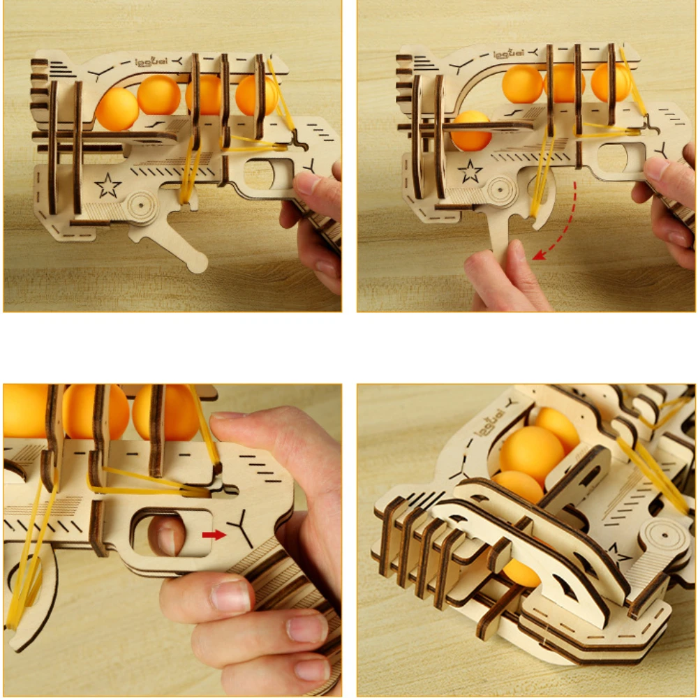 3D Wooden Puzzle Rubber Band Guns DIY Handmade Assembly Gun Educational Toys For Children Boys Teens Outdoors Game Gift