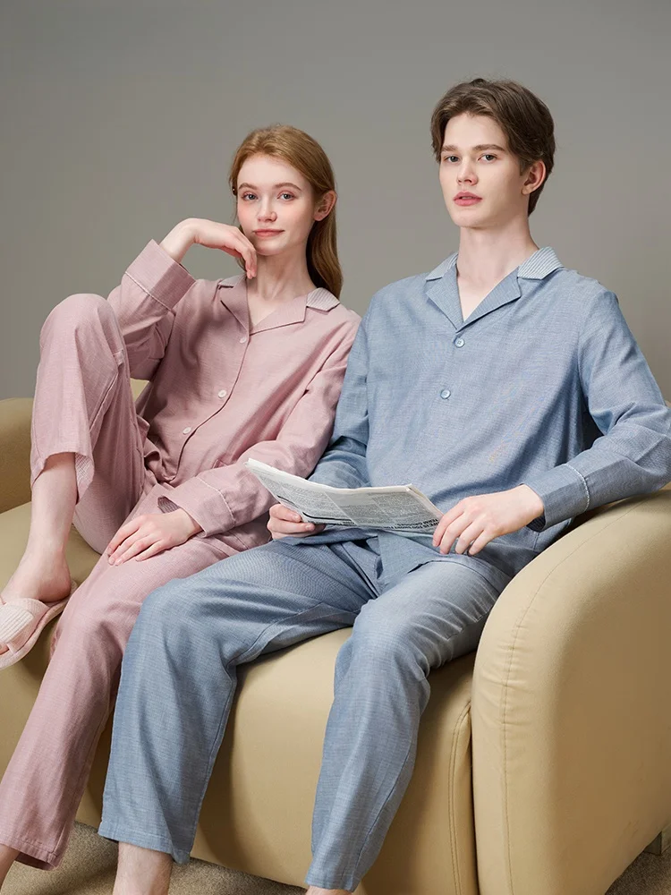 

Комплект из чистого хлопка с длинными рукавами для мужчин, двойной слой из хлопковой пряжи, полностью хлопковый, высокого качества, подходит для пар, для дома и улицы.