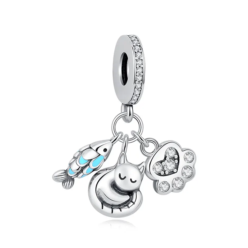 Original 925 Sterling Silber Charms Liebes-Tiermotiv Hund Katze Pfotenabdruck Anhänger Perlen Passend für Marken-Armbänder Halsketten Damen DIY Schmuck