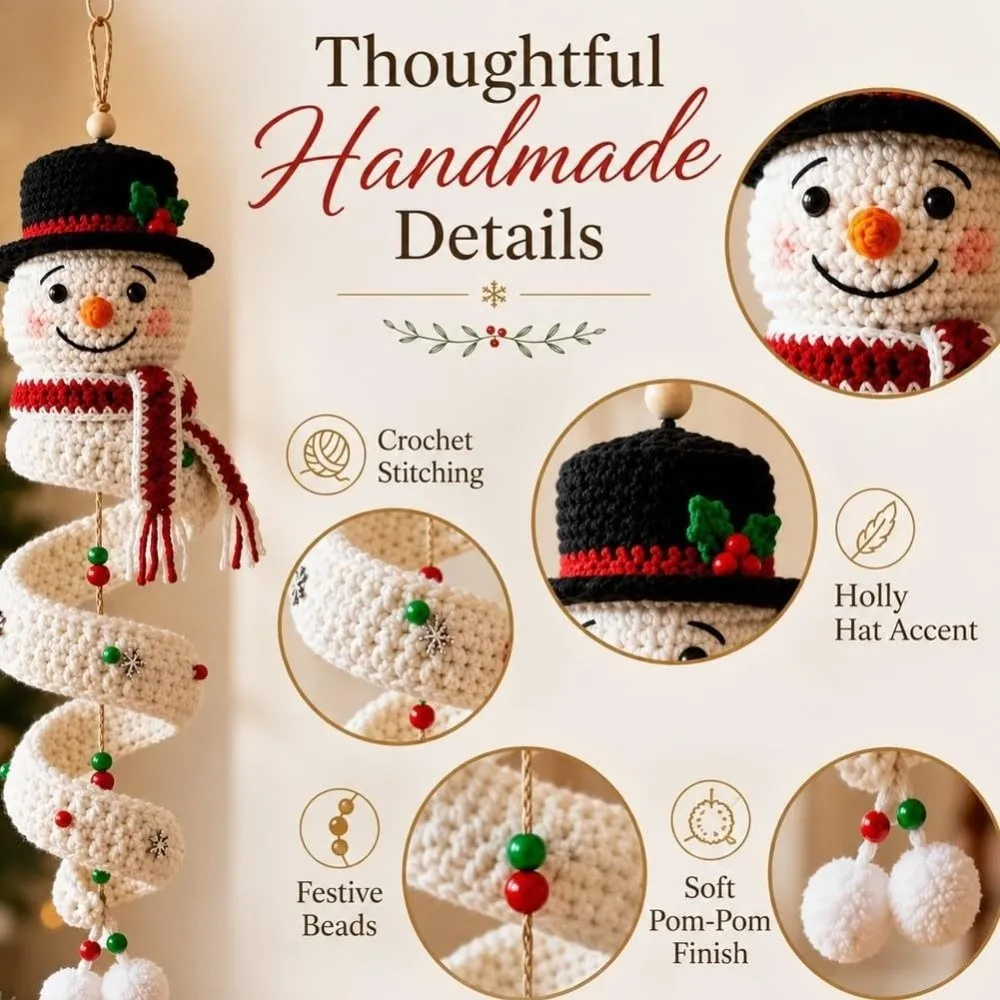 Spiral‑Shape Christmas Crochet Ornament Set Handmade Gift Soft‑Yarn Snowman Spiral Crochet DIY Kit Beginner Friendly