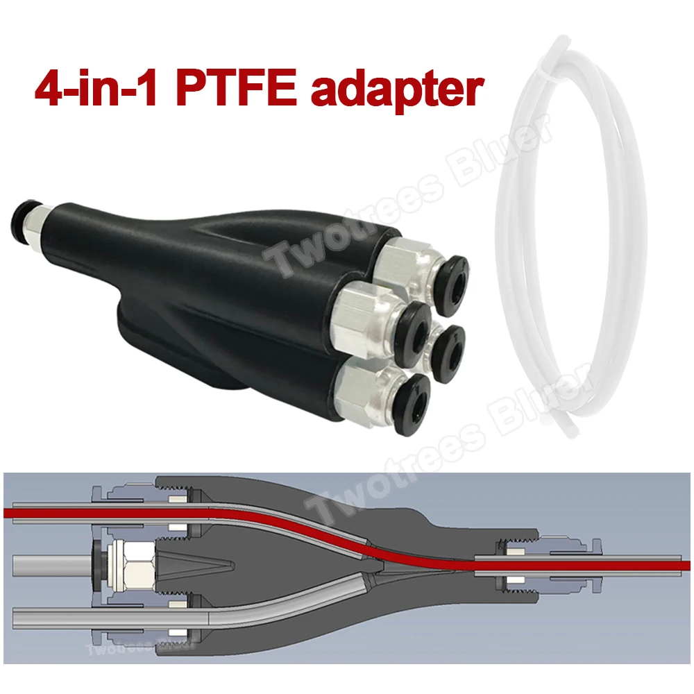 

4-в-1, адаптер из ПТФЭ, соединитель Bowden, пневматический разъем, поддержка экструзии из четырех нитей для лаборатории Bambu AMS, детали для 3D-принтера
