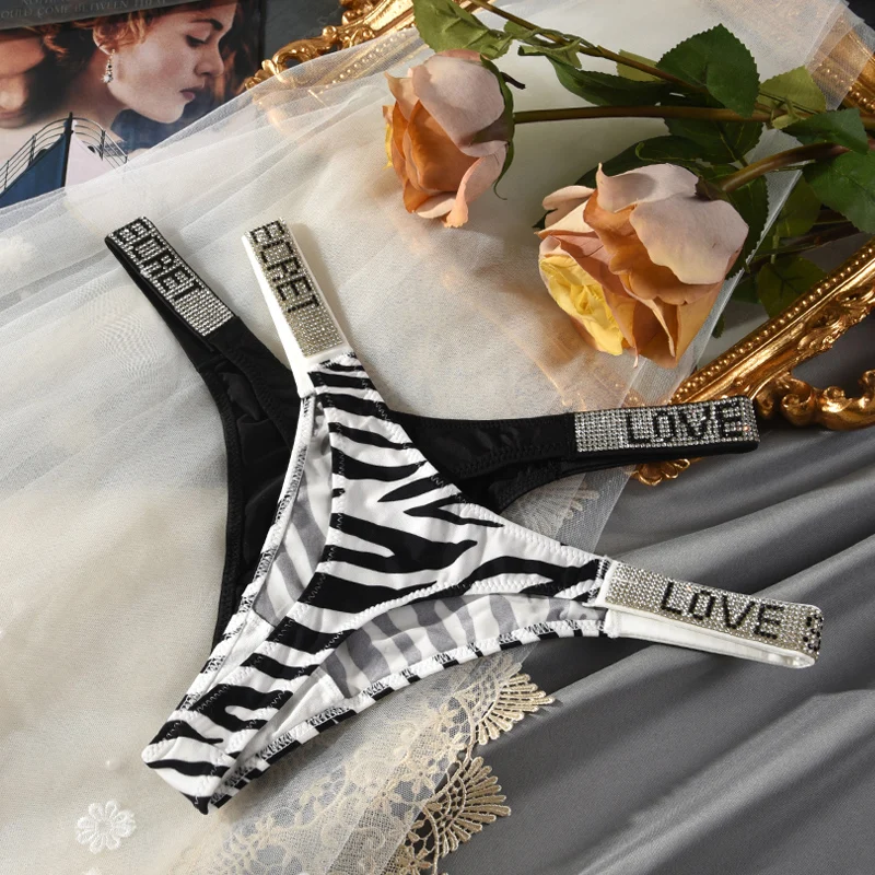 Low Waist Sexy Panties Women Thongs Rhinestones Letter Diamonds G-string Sports Thong Shorts Briefs T-back Fitness S-XL - Image 5