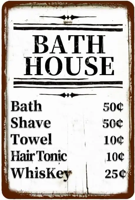 Bath House Price List Sign Vintage Decor Signs Farmhouse Bathroom Decorations Wall Art Bathhouse Metal Shower Shave House Farmho