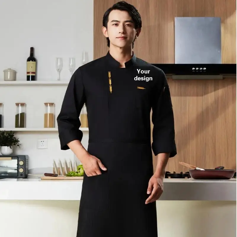 Men's Chef Uniform Custom Logo Summer Long Sleeved Personalized Embroidery Printed Pattern Catering Service Kitchen Jacket Top
