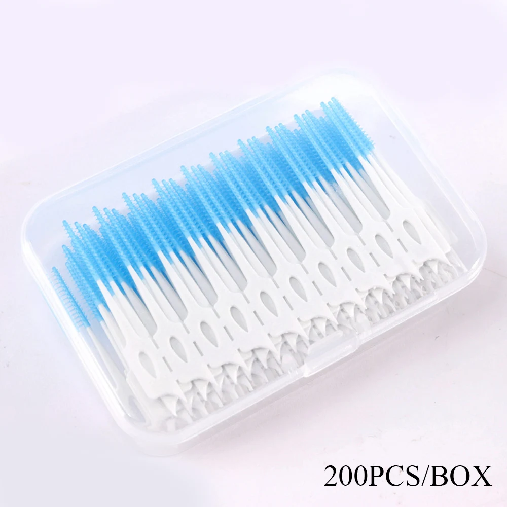 Hot 200pcs Interdental Silicone Brushes Super Soft Dental Cleaning Brush Silicone Toothpicks With Thread Floss Oral Care Tools