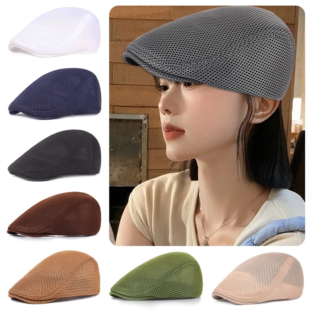 تنوعا بلون الرجال شبكة موزع الصحف قبعات تنفس قابل للتعديل مرونة الرسامين البريطانيين القبعات قبعة مسطحة للجنسين #3