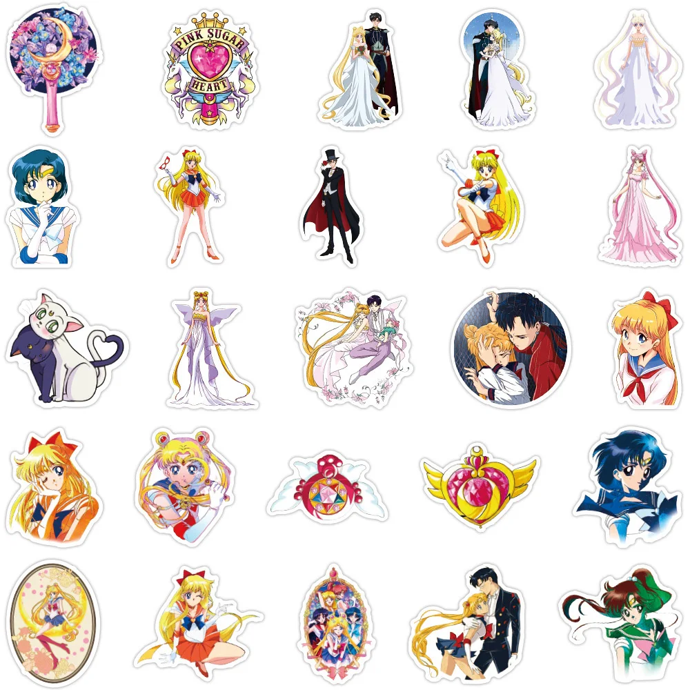 10/30/50pcs Kawaii Sailor Moon Anime Stickers Cute Cartoon Graffiti Decals Decor Phone Notebook Suitcase Sticker for Girls Toy